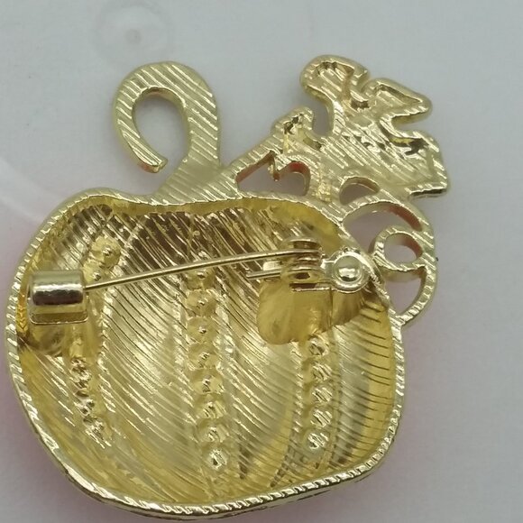 Brooch Pumpkin Rhinestone Pin Halloween Thanksgiving Fall Autum Stylish Glam Fun - Picture 2 of 7